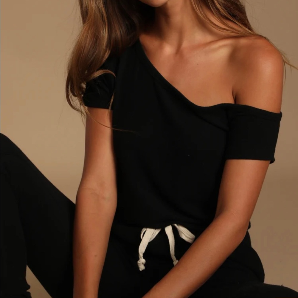 LULU’s - Relaxing Weekend Black Off-the-Shoulder Lounge Jumpsuit XS